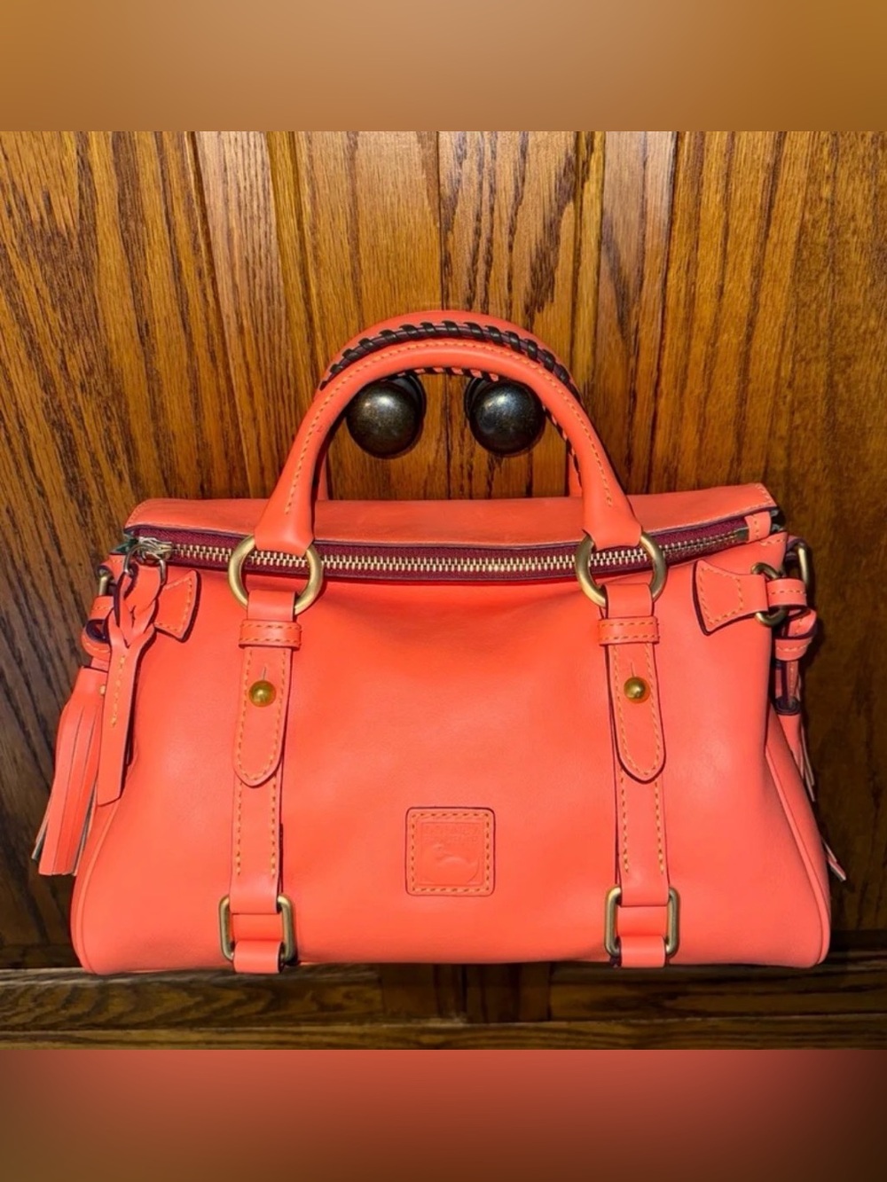 Dooney & Bourke Florentine Mini Satchel with strap in Salmon.